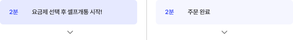 eSIM : 2분, 요금제 선택 후 셀프개통 시작!, USIM : 2분 주문 완료